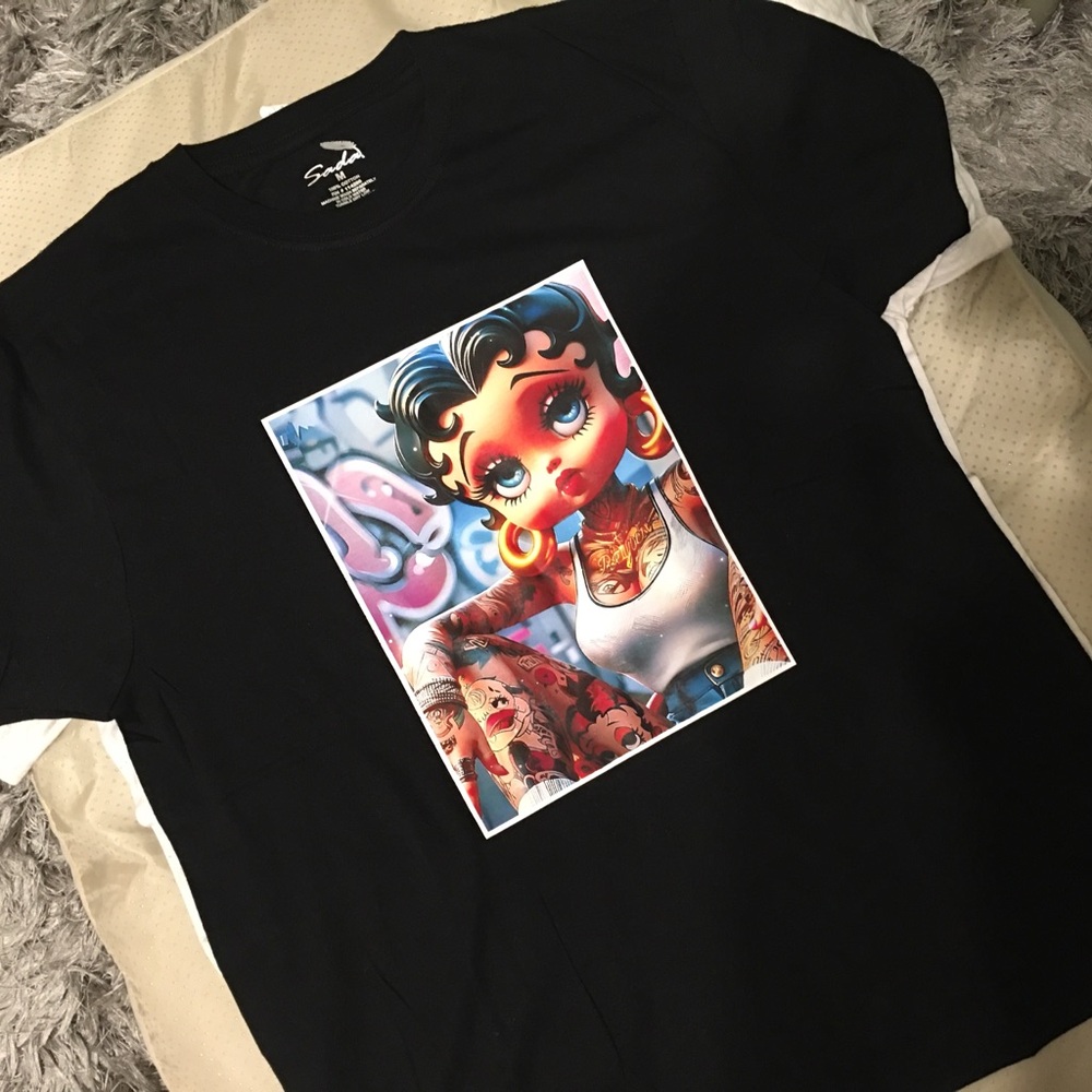 “Betty Boop” Black med t-shirt.fair price, even prints that are one of ones..